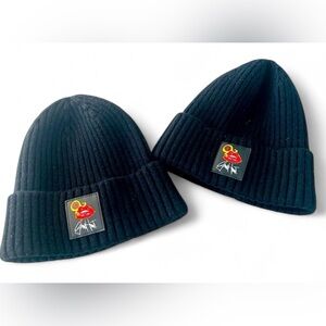 LOT OF 2 Black Ribbed Beanie Hat Red Smoking Lips UNISEX Adult Smoke Rings Pot